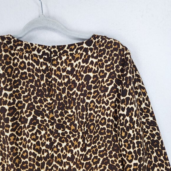J Crew Dress Womens 10 Tan Brown Leopard Print Long Sleeve Shift Knee Length - Picture 10 of 11